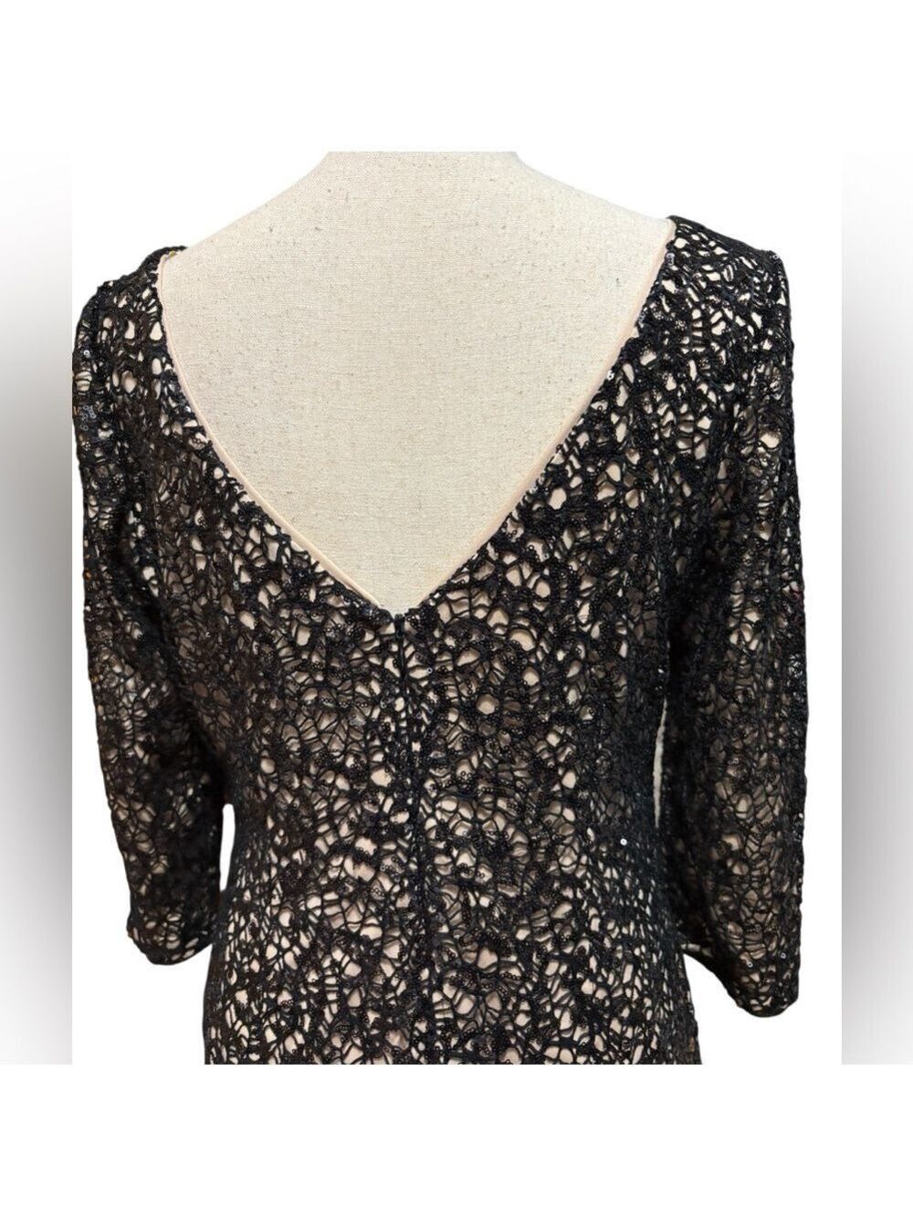 Aidan Maddox-Size 14 Black/Nude Sequined Mini Cocktail Dress. Back zip. Like new - Picture 10 of 15